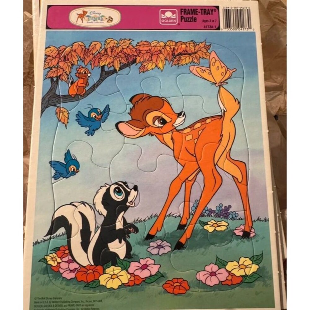 Vintage Disney Golden Bambi Frame-Tray Puzzle Thumper Flower